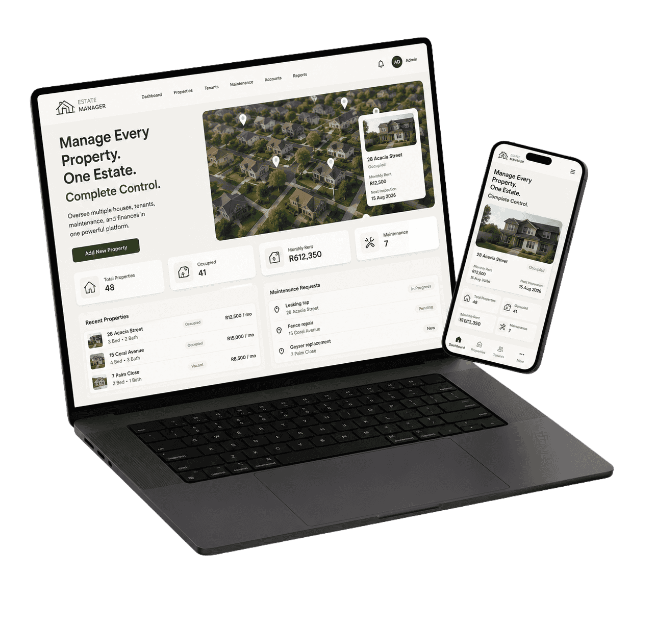 Property management web app interface