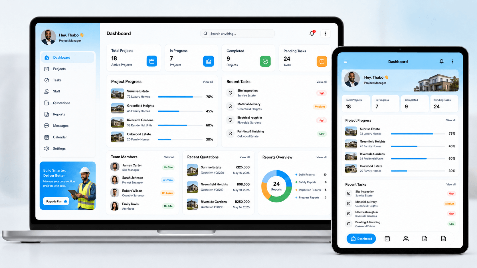Construction and project management web application interface