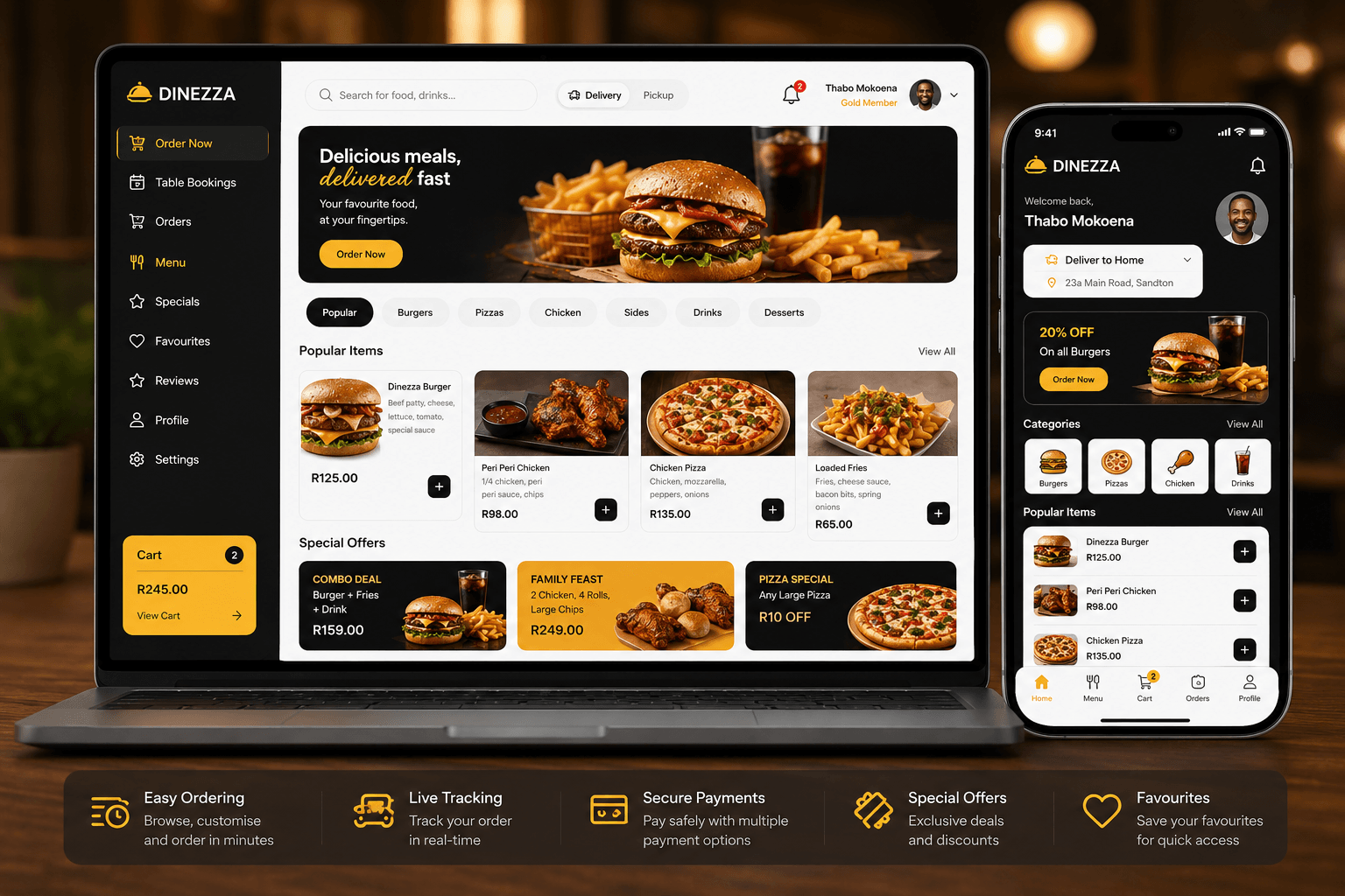 Restaurant menu and ordering application interface